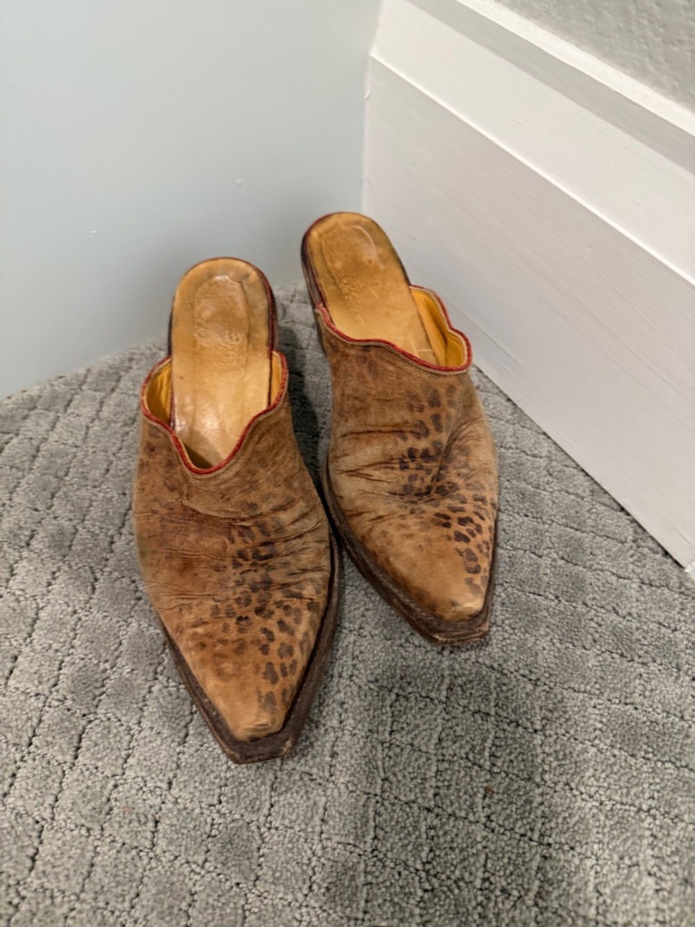 Old Gringo Brown Distressed Leather Slip-On Loafers with Red Trim